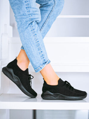 Czarne sznurowane buty sportowe damskie Biss