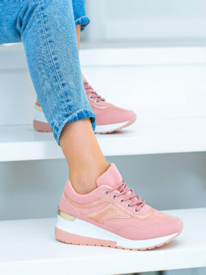 Różowe buty sportowe sneakersy damskie z ukrytym koturnem