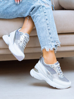 Biało srebrne buty sportowe sneakersy damskie Gaby