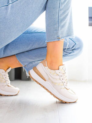 Beżowe buty sportowe damskie modny wzór Hira