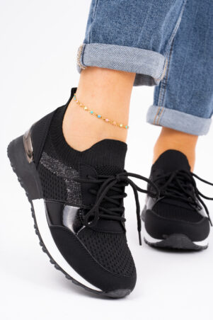 Czarne buty sportowe damskie adidasy z miękkiego materiału