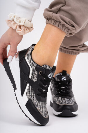 Sportowe czarno białe buty sneakersy damskie na koturnie NK