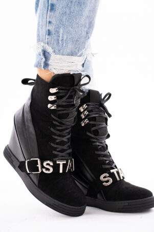 Czarne sneakersy damskie na koturnie Star