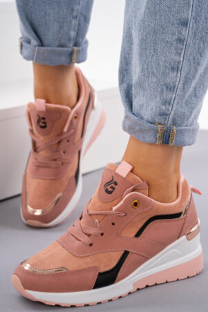 Różowe buty sportowe sneakersy damskie na koturnie